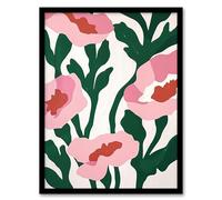 Artery8 Abstract Flower Blooms Pink Green Bright Painting For Living Room Artwork Framed Wall Art Print A4