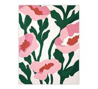 Artery8 Abstract Flower Blooms Pink Green Bright Painting For Living Room Unframed Wall Art Print Poster Home Decor