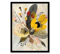 Artery8 Abstract Flower Bouquet Muted Tones Folk Art Wall Art Print - A4 Size