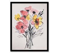 Artery8 Abstract Flower Bouquet Pastel Yellow Pink Floral Framed Wall Art | Size: A4 Artery8 Multicolor A4