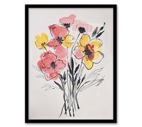 Artery8 Abstract Flower Bouquet Pastel Yellow Pink Floral Living Room Artwork Framed Wall Art Print A4
