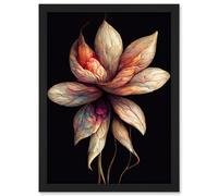 Artery8 Abstract Flower Display On Dark Background Artwork Framed Wall Art Print A4 in Black Artery8 Black