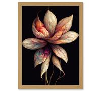 Artery8 Abstract Flower Display On Dark Background Artwork Framed Wall Art Print A4 in Light Oak Artery8 Light Oak