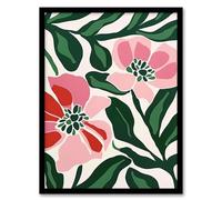 Wall Art Print Abstract Flower Pattern Pink Green Bloom Detail Art Framed Poster Artery8 Black A4