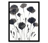 Artery8 Framed Wall Art Abstract Flowers Black White Floral Watercolour - 12X16 Inch