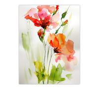Artery8 Abstract Flowers Red Green Watercolour Painting Living Room Large Wall Art Poster Print Thick Paper 18X24 Inch