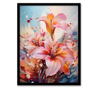 Abstract Flowers Vibrant Painting Dreamy Meadow Of Lilies Art Print Framed Poster Wall Decor Artery8 Black A4