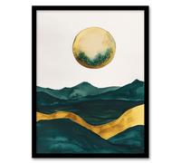Artery8 Abstract Full Moon Seascape Dark Green Gold Boho Framed Wall Art | Size: W12" x H16" Artery8 Dark Green W12" x H16"