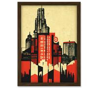 Artery8 Abstract Futuristic Cityscape Black & Red Brutalism Artwork Framed Wall Art Print A4 in Brown Artery8 Brown