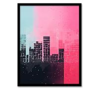 Artery8 Abstract Geometric Cityscape Painting Aqua Blue Pink Pastel Colour Artwork Artwork Framed Wall Art Print 18X24 Inch