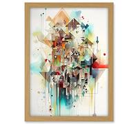 Artery8 Abstract Geometric Fractal Shapes Modern Watercolour Painting Artwork Framed A3 Wall Art Print
