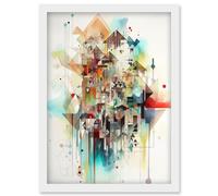 Artery8 Abstract Geometric Fractal Shapes Modern Watercolour Painting Artwork Framed Wall Art Print A4 in White Artery8 White