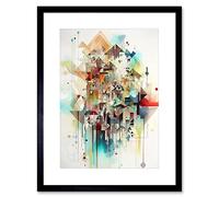 Artery8 Abstract Geometric Fractal Shapes Modern Watercolour Painting Artwork Framed Wall Art Print 12X16 Inch