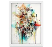 Artery8 Abstract Geometric Fractal Shapes Modern Watercolour Painting Artwork Framed Wall Art Print A4