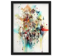 Artery8 Abstract Geometric Fractal Shapes Modern Watercolour Painting Artwork Framed Wall Art Print A4