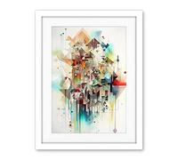 Artery8 Abstract Geometric Fractal Shapes Modern Watercolour Painting Artwork Framed Wall Art Print 18X24 Inch