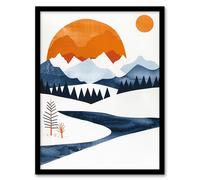 Artery8 Abstract Geometric Orange Blue Winter Landscape Framed Art Print | Size: W12" x H16" Artery8 Orange W12" x H16"
