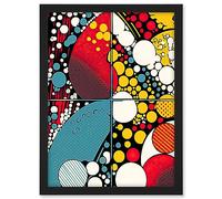 Artery8 Abstract Geometric Patterns and Bubbles Comic Book Style Red Blue Yellow White Pop Art Halftone Artwork Framed A3 Wall Art Print