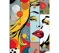 Artery8 Abstract Geometric Patterns and Bubbles with Woman Face Comic Book Style Pop Art Halftone Large Wall Art Poster Print Thick Paper 18X24 Inch