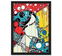 Artery8 Abstract Geometric Rain Patterns and Bubbles Bright Colourful Acrylic Painting Pop Art Halftone Artwork Framed Wall Art Print A4