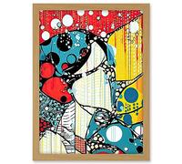 Artery8 Abstract Geometric Rain Patterns and Bubbles Bright Colourful Acrylic Painting Pop Art Halftone Artwork Framed A3 Wall Art Print