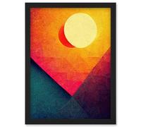 Artery8 Abstract Geometric Retro Eclipse Moon Sun Yellow Pink Teal Colourful Sunset Artwork Framed Wall Art Print A4 in Black Artery8 Black