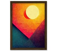 Artery8 Abstract Geometric Retro Eclipse Moon Sun Yellow Pink Teal Colourful Sunset Artwork Framed Wall Art Print A4 in Brown Artery8 Brown