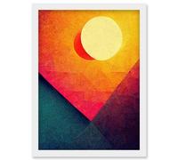 Artery8 Abstract Geometric Retro Eclipse Moon Sun Yellow Pink Teal Colourful Sunset Artwork Framed Wall Art Print A4 in White Artery8 White