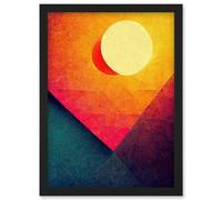 Abstract Geometric Retro Eclipse Moon Sun Yellow Pink Teal Colourful Sunset Artwork Framed Wall Art Print A4 Artery8 Black One Size