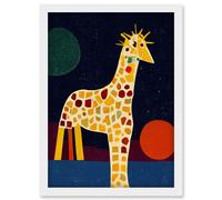 Artery8 Abstract Giraffe Surreal Cubism Artwork Framed Wall Art Print A4 in White Artery8 White