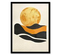 Artery8 Abstract Gold Full Moon Rising Boho Landscape Framed Art Print in Yellow | Size: A4 Artery8 Yellow A4