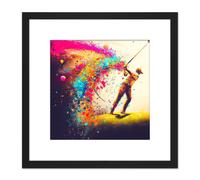 Artery8 Abstract Golfing Golf Course Green Golfer Swing Sport Multicoloured Oil Painting Square Wooden Framed Wall Art Print Picture 8X8 Inch in Black Artery8 Black