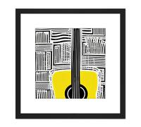 Artery8 Abstract Guitar Boho Yellow Acoustic Lines Music Illustration Square Wooden Framed Wall Art Print Picture 8X8 Inch in Black Artery8 Black