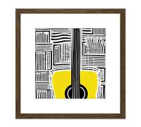 Artery8 Abstract Guitar Boho Yellow Acoustic Lines Music Illustration Square Wooden Framed Wall Art Print Picture 8X8 Inch in Brown Artery8 Brown