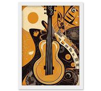 Artery8 Abstract Guitar Music Poster Graphic Illustration Artwork Framed Wall Art Print A4