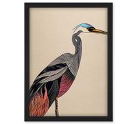 Abstract Heron Bird Illustration Coral And Teal Hue Illustration Artwork Framed Wall Art Print A4 Artery8 Black One Size