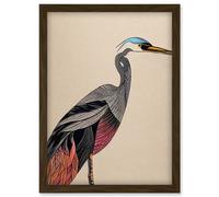 Abstract Heron Bird Illustration Coral And Teal Hue Illustration Artwork Framed Wall Art Print A4 Artery8 Brown One Size