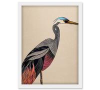 Doppelganger33 LTD Abstract Heron Bird Illustration Coral And Teal Hue Illustration Artwork Framed Wall Art Print A4