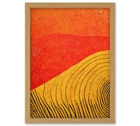 Artery8 Abstract Hilltop Sunset Walkabout Australia Mustard Coral Artwork Framed Wall Art Print A4 in Light Oak Artery8 Light Oak