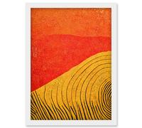 Artery8 Abstract Hilltop Sunset Walkabout Australia Mustard Coral Artwork Framed Wall Art Print A4 in White Artery8 White