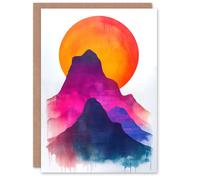 Artery8 Birthday Card Abstract Himalayan Mountains Sunset Sun Painting Blank Arty Art All Occasion Greeting Card