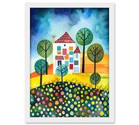 Artery8 Abstract House And Garden Folk Art Artwork Framed A3 Wall Art Print