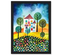 Artery8 Abstract House And Garden Folk Art Artwork Framed A3 Wall Art Print