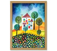 Artery8 Abstract House And Garden Folk Art Artwork Framed A3 Wall Art Print