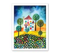 Artery8 Abstract House And Garden Folk Art Artwork Framed Wall Art Print 18X24 Inch