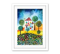 Artery8 Abstract House And Garden Folk Art Artwork Framed Wall Art Print 18X24 Inch