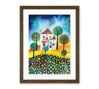 Artery8 Abstract House And Garden Folk Art Artwork Framed Wall Art Print 18X24 Inch