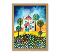 Artery8 Abstract House And Garden Folk Art Artwork Framed Wall Art Print 18X24 Inch