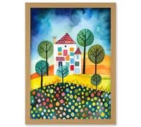 Artery8 Abstract House And Garden Folk Art Artwork Framed Wall Art Print A4