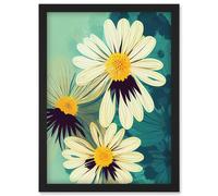 Artery8 Abstract Illustration Daisy Blossoms Flowers Painting Artwork Framed Wall Art Print A4 in Black Artery8 Black